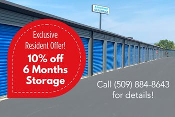 A storage facility is advertising a 10% discount on 6 months of storage for residents.
